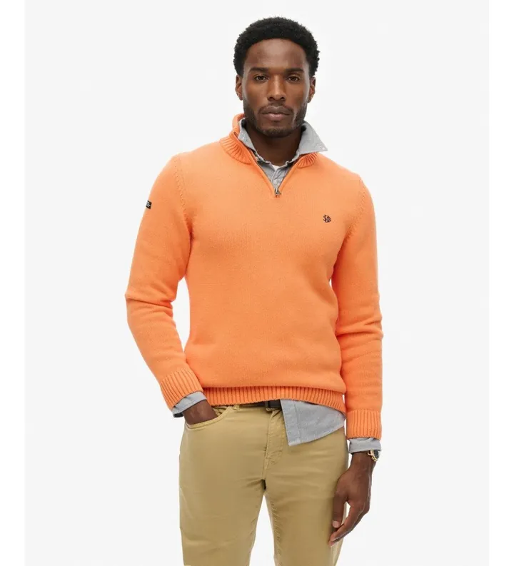 Superdry para hombre. M6110706A Jersey con media cremallera Cotton Half naranja (L), Casual, Algodón
