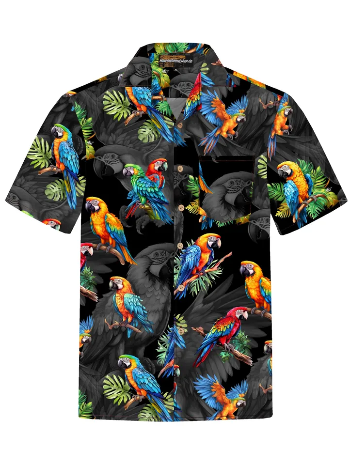 Hawaiihemdshop.de Camisa 'Hawaiihemd Hawaiian Parrots'  negro