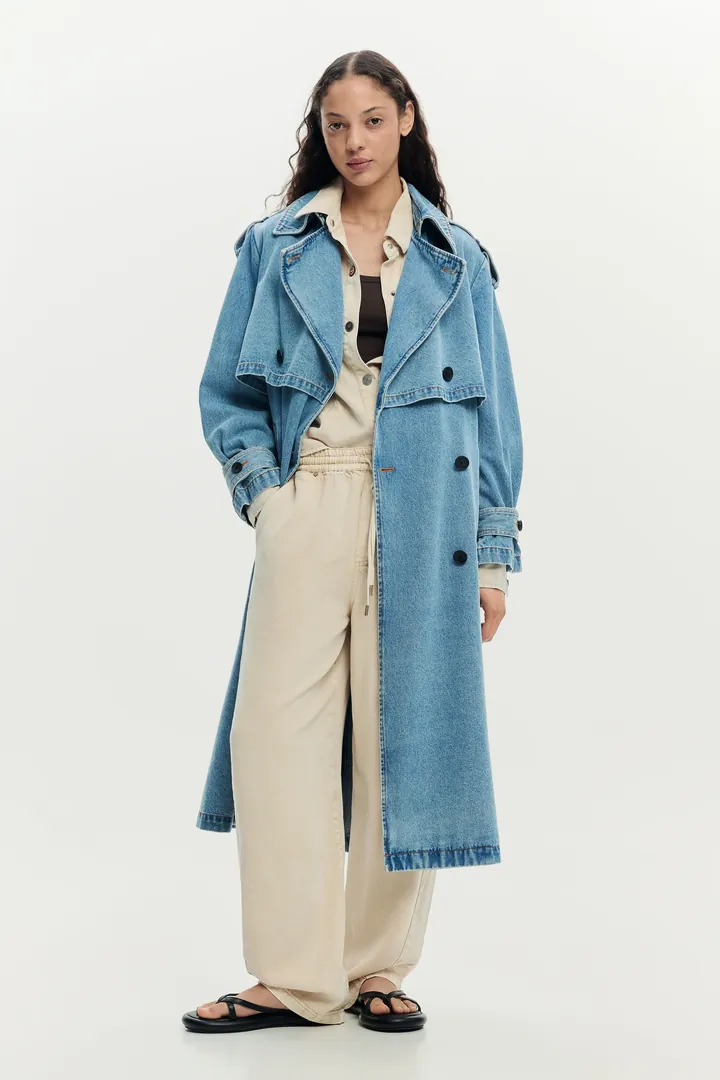 Desigual, Gabardina denim cinturón, Mujer, Algodon, Azul, L