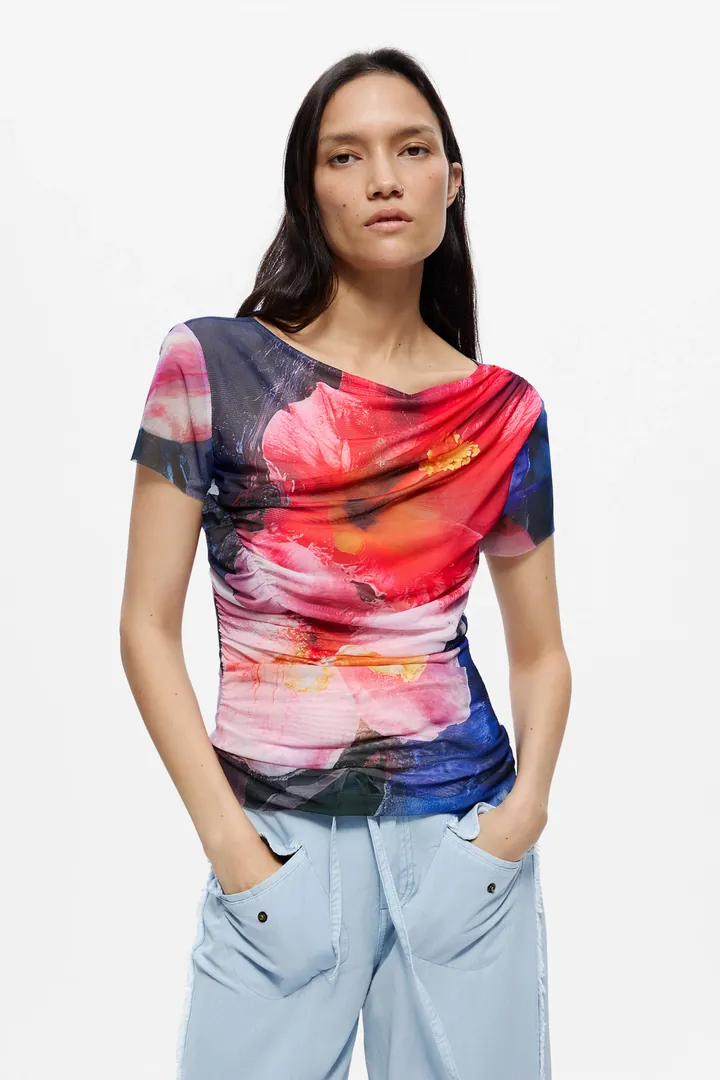 Desigual, Camiseta estampada manga corta, Mujer, Poliester, L