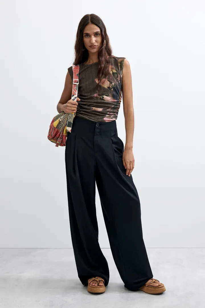 Desigual, Pantalón Largo Pinzas, Mujer, Negro, L