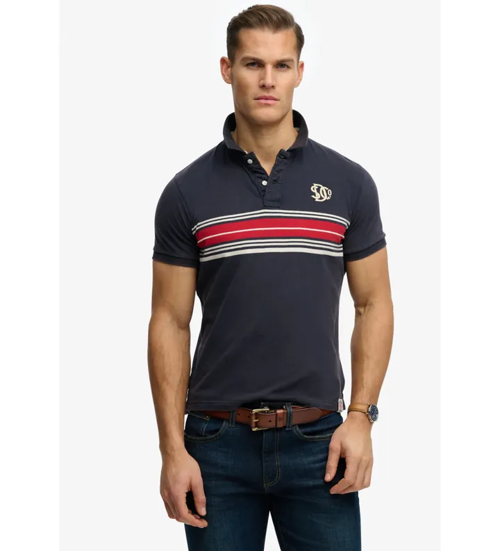 Superdry para hombre. M1110464A Polo Vintage Stripe marino (L), Casual, Algodón, Manga corta