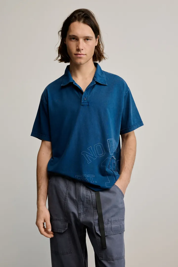 Desigual, Camiseta polo detalle, Hombre, Algodon, Azul, L