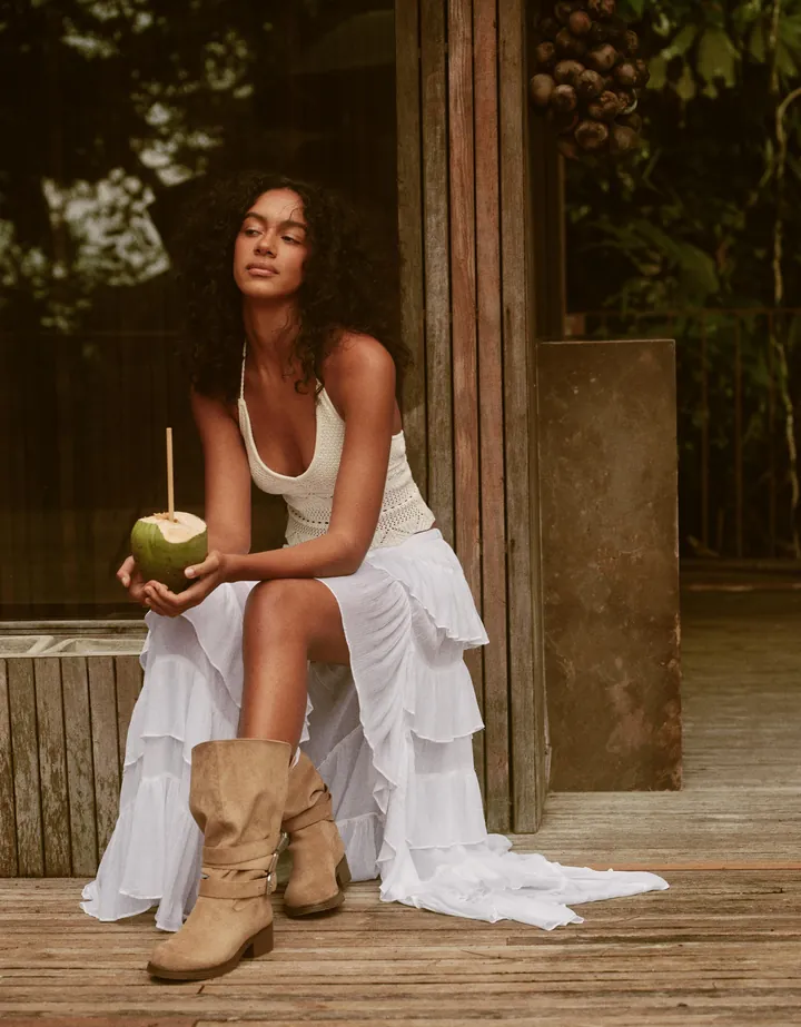 Bershka Falda Asimétrica Volantes Mujer L Blanco