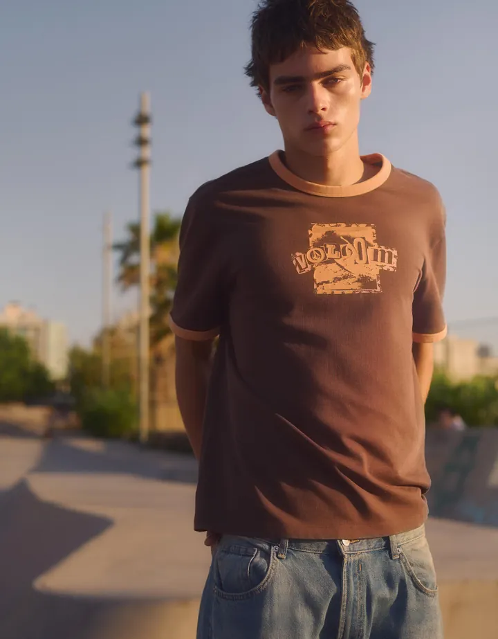 Bershka Camiseta Ringer Print Volcom Hombre L Marrón