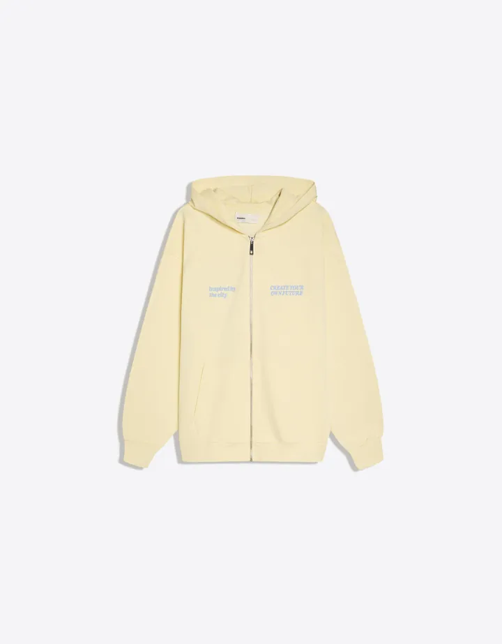 Bershka Sudadera Cremallera Capucha Oversize Print Mujer L Amarillo