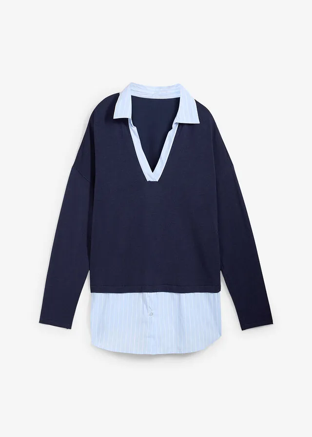 Jersey de punto fino con inserto de blusa