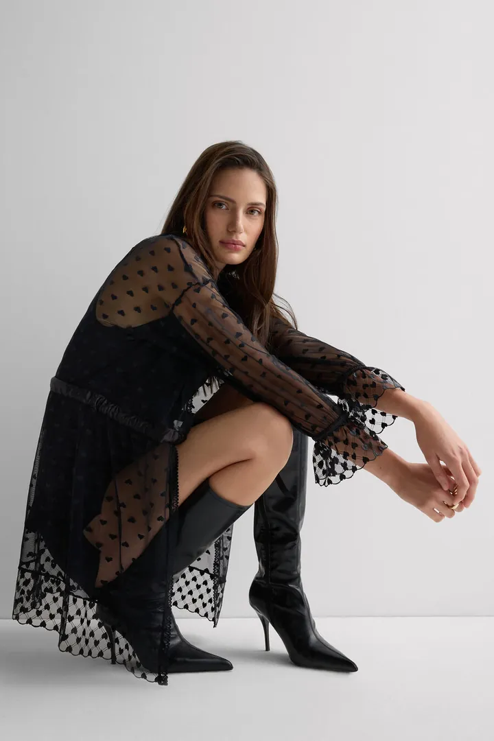 Intimissimi Bata de Encaje The Love Club Mujer Negro Tamaño M/L