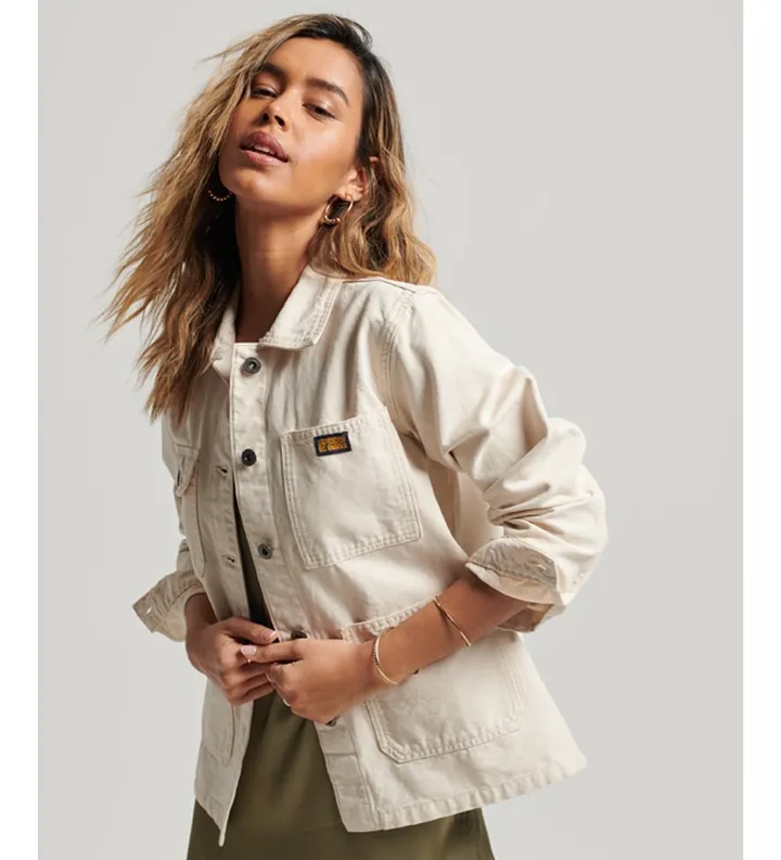 Superdry para mujer. W5011473A Chaqueta Vintage Chore beige (M), Casual, Algodón, Manga larga
