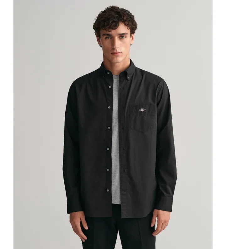 Gant para hombre. 3000100 Camisa de popelina clásica Regular Fit negro (L), Casual, Algodón, Manga larga