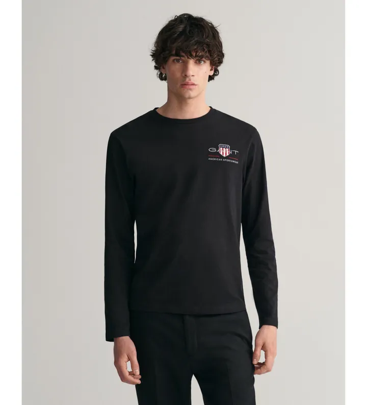 Gant para hombre. 2004058 Camiseta Medium Archive Shield negro (L), Casual, Algodón, Manga larga