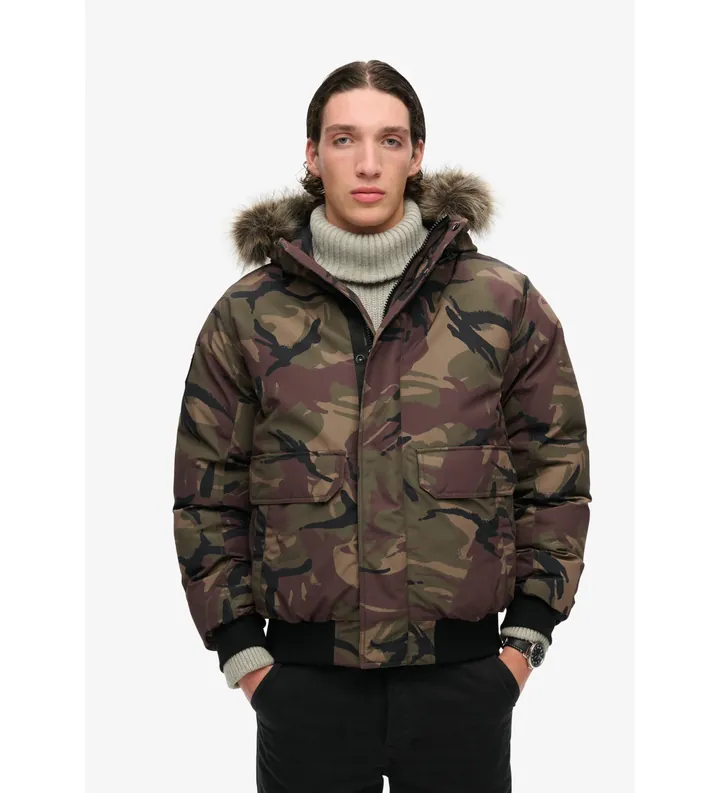Superdry para hombre. M5011930A Bomber Everest Faux Fur camuflaje (L), Casual, Poliéster, Sostenible