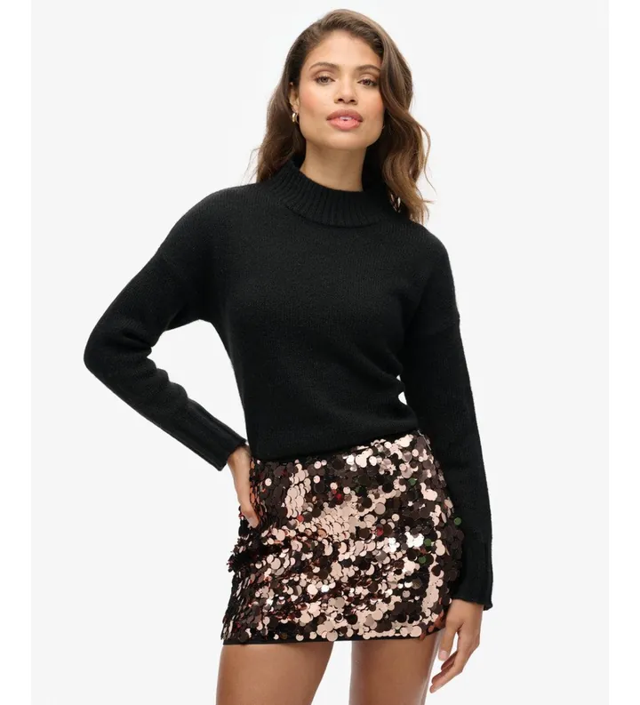 Superdry para mujer. W6110551A Jersey Essential Mock negro (M), Casual, Acrílico