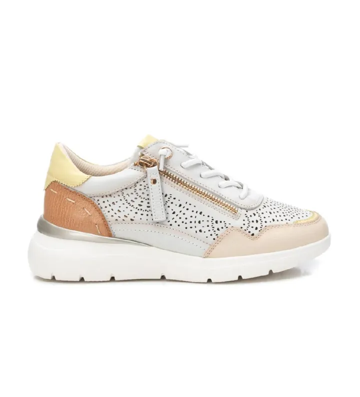 Carmela para mujer. 16227401-HIELO Zapatillas de piel 162274 blanco roto (36), Plano, Cordones, Cremallera, Casual
