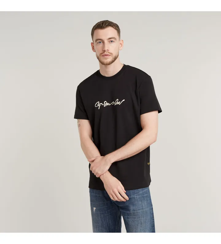 G-Star para hombre. D25150-C812-6484 Camiseta G-Script negro (S), Casual, Algodón, Manga corta