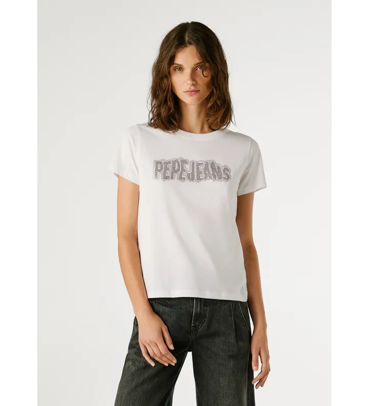 Pepe Jeans para mujer. PL5000052 Beri (L), Blanco, Casual, Algodón, Manga corta