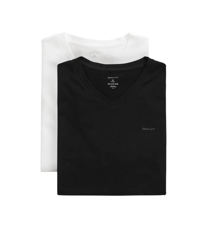 Gant para hombre. 900012018 Set 2 Camisetas de cuello de pico negro, blanco (L), Casual, Algodón, Manga corta