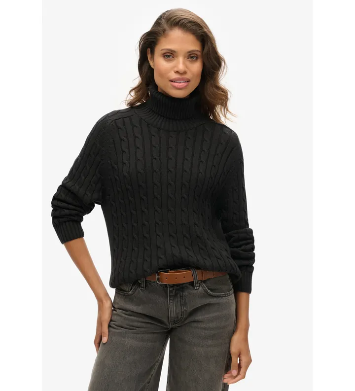 Superdry para mujer. W6110614A Jersey Cable Roll gris (6), Negro, Casual, Algodón