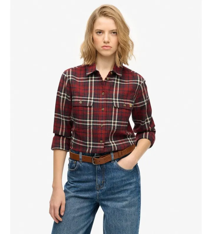 Superdry para mujer. W4010513A Camisa Lumberjack Check Flannel Rojo (L), Casual, Algodón, Manga larga