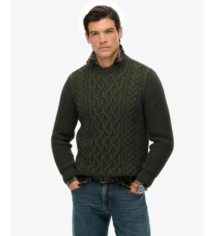 Superdry para hombre. M6110697A Jersey Jacob Cable verde (L), Casual, Acrílico