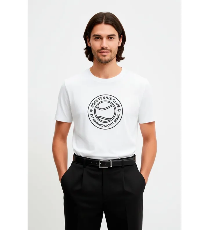 BOSS para hombre. 50553648 Camiseta con ilustración de tenis blanco (L), Casual, Algodón, Manga corta