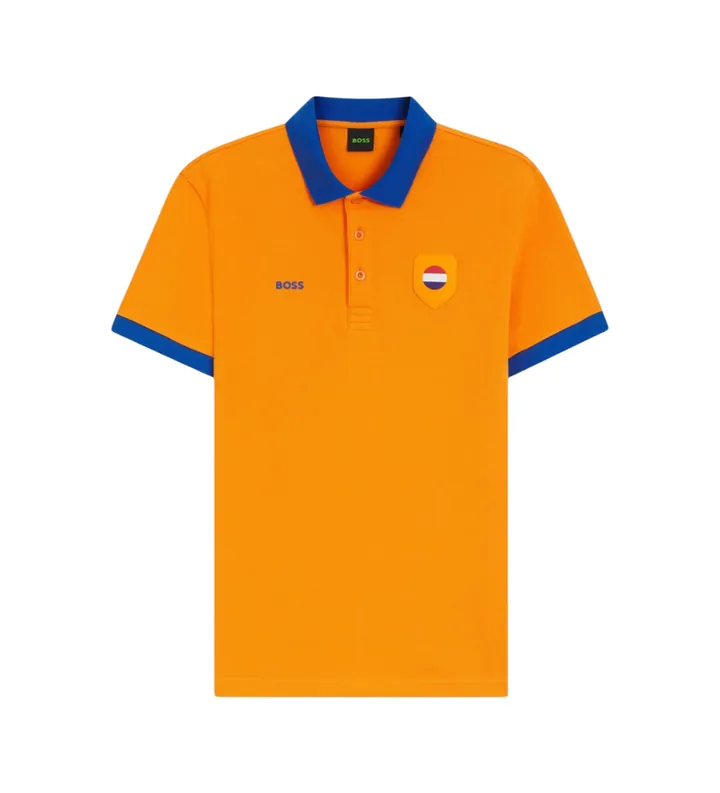 BOSS para hombre. 50559263 Polo Paddy con detalles de bandera naranja (M), Casual, Algodón, Manga corta