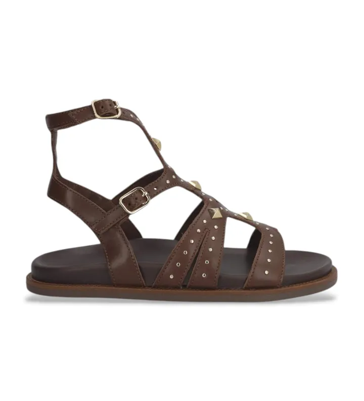 Alpe para mujer. 558017 Sandalias de piel Isabella marrón (37), Plano, Hebilla, Casual