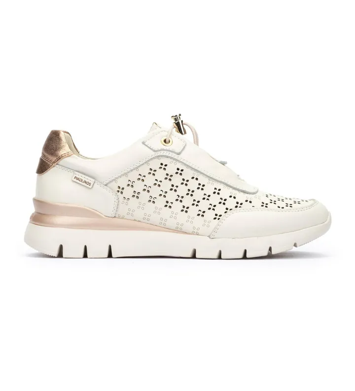 Pikolinos para mujer. W4R-6707C1 Zapatillas de piel Cantabria blanco roto (36), Beige, 1 a 3cm, Cordones, Casual