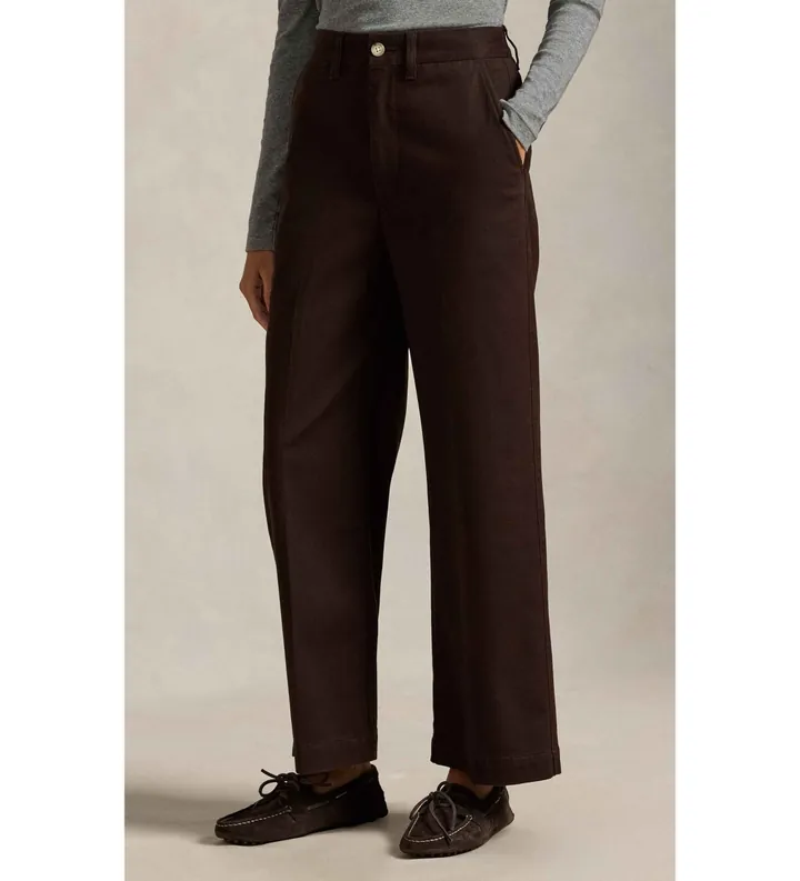 Polo Ralph Lauren para mujer. 211873988500 Pantalón Chino de pierna ancha marrón (30), Casual, Algodón