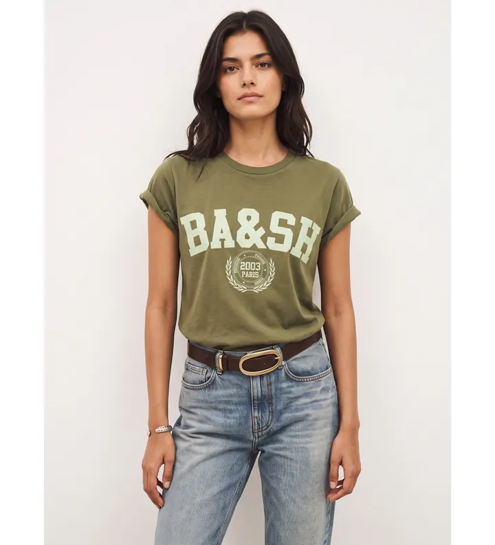 BA&SH para mujer. 1H26IONI Camiseta Ioni verde (34), Casual, Algodón, Manga corta