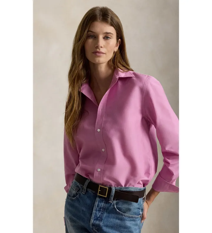Polo Ralph Lauren para mujer. 211B30368003 Camisa de algodón y seda Relaxed Fit rosa (M), Casual, Manga larga