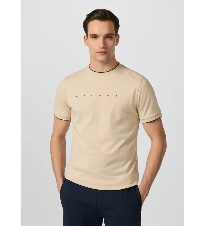 Hackett London para hombre. HM5000125 Camiseta Hs Essential beige (L), Casual, Algodón, Manga corta