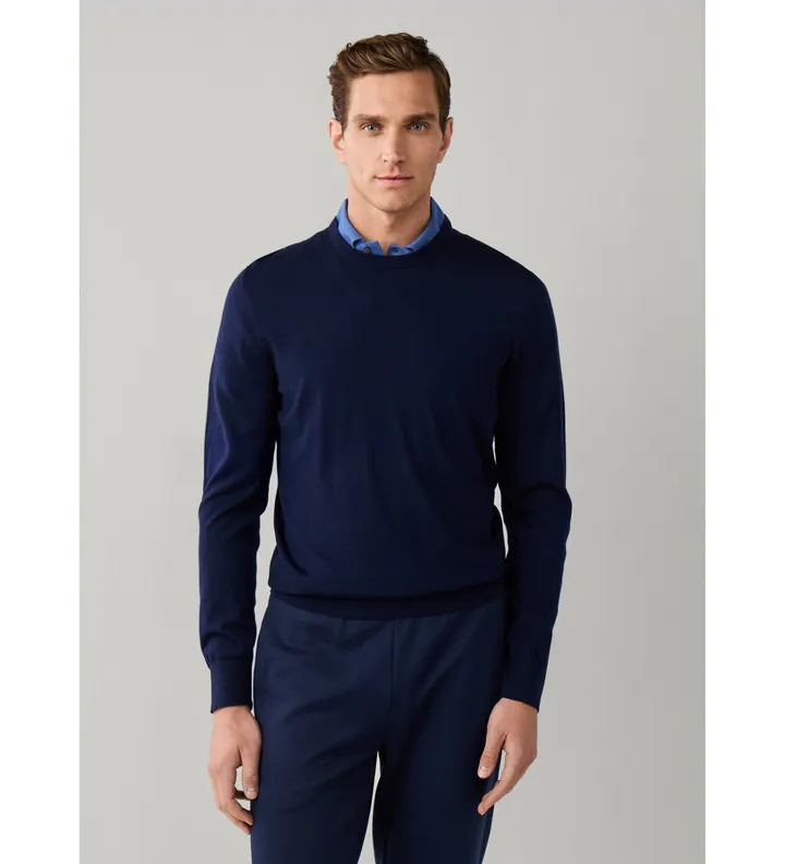 Hackett London para hombre. HM7000204 Jersey Ess Merino Crew marino (L), Casual, Lana, Clásico