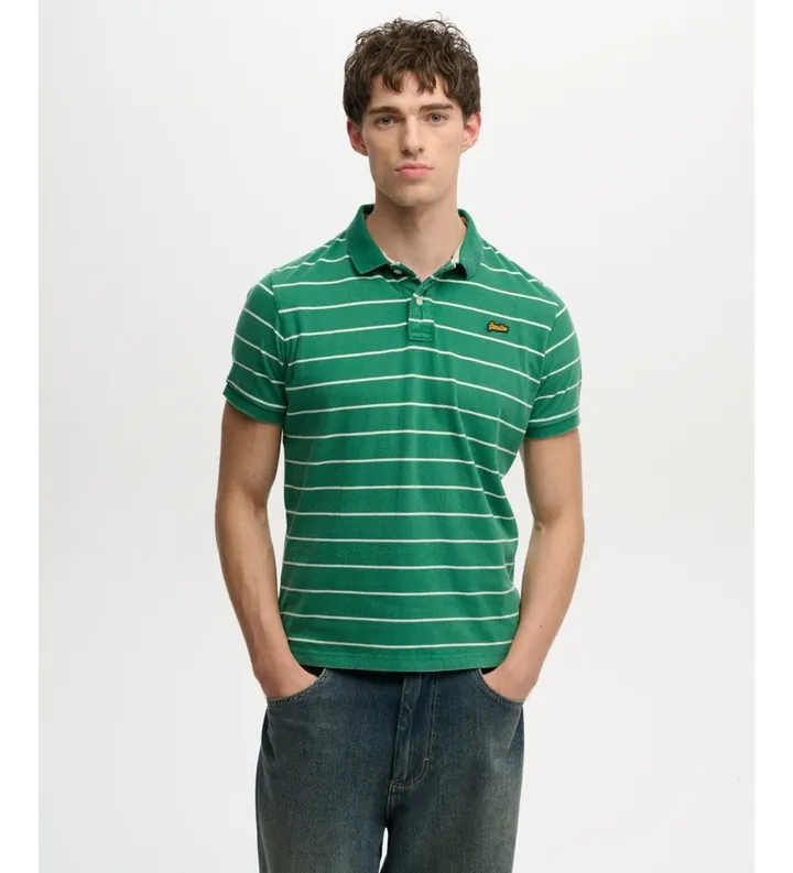 Superdry para hombre. M1110464A Polo Vintage Stripe verde (L), Casual, Algodón, Manga corta