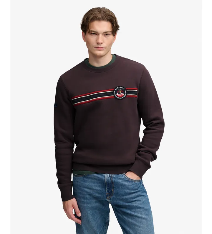 Superdry para hombre. M2014569A Sudadera Outdoor Stripe Logo marrón (L), Casual, Algodón