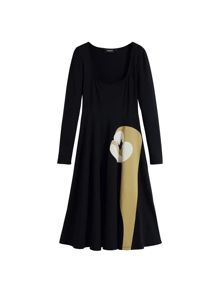 Desigual Vestido ecru / mostaza / negro