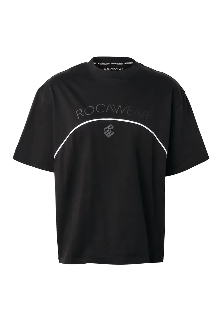 ROCAWEAR Camiseta 'Arch' gris / negro / blanco