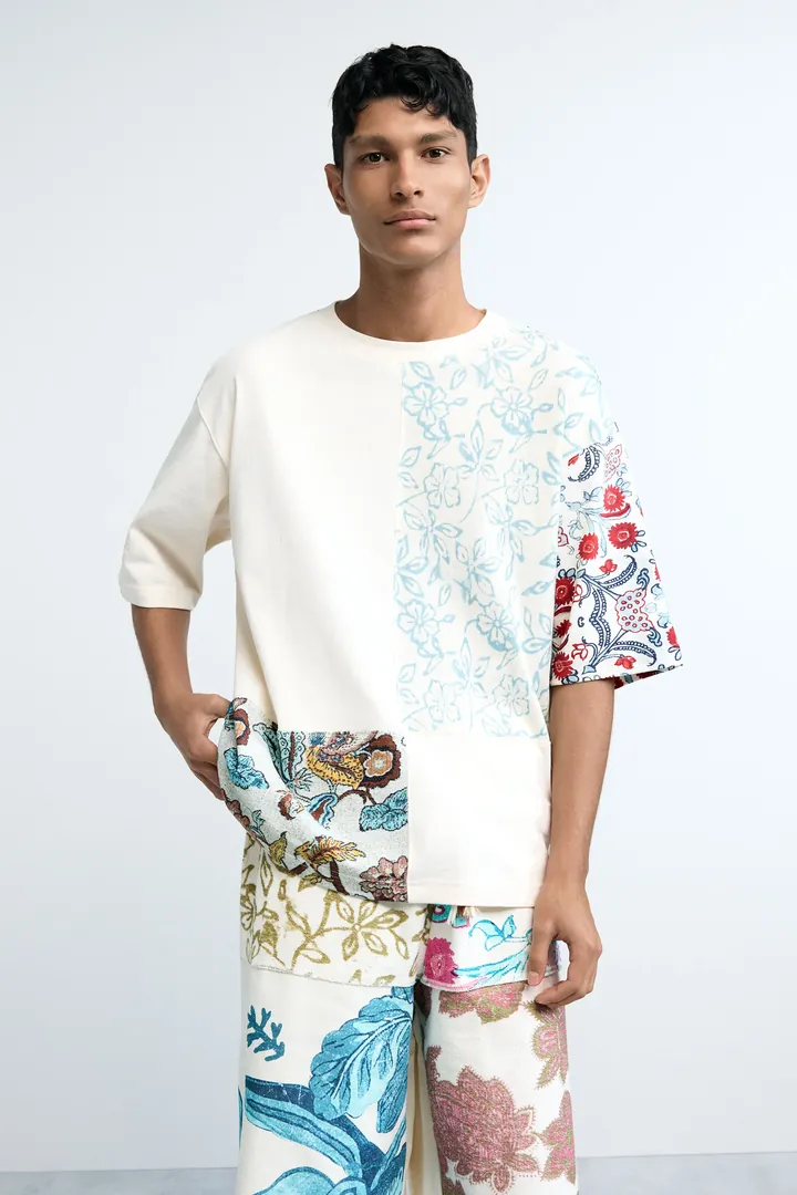 Desigual, Camiseta patchwork, Hombre, Algodon, Blanco, M