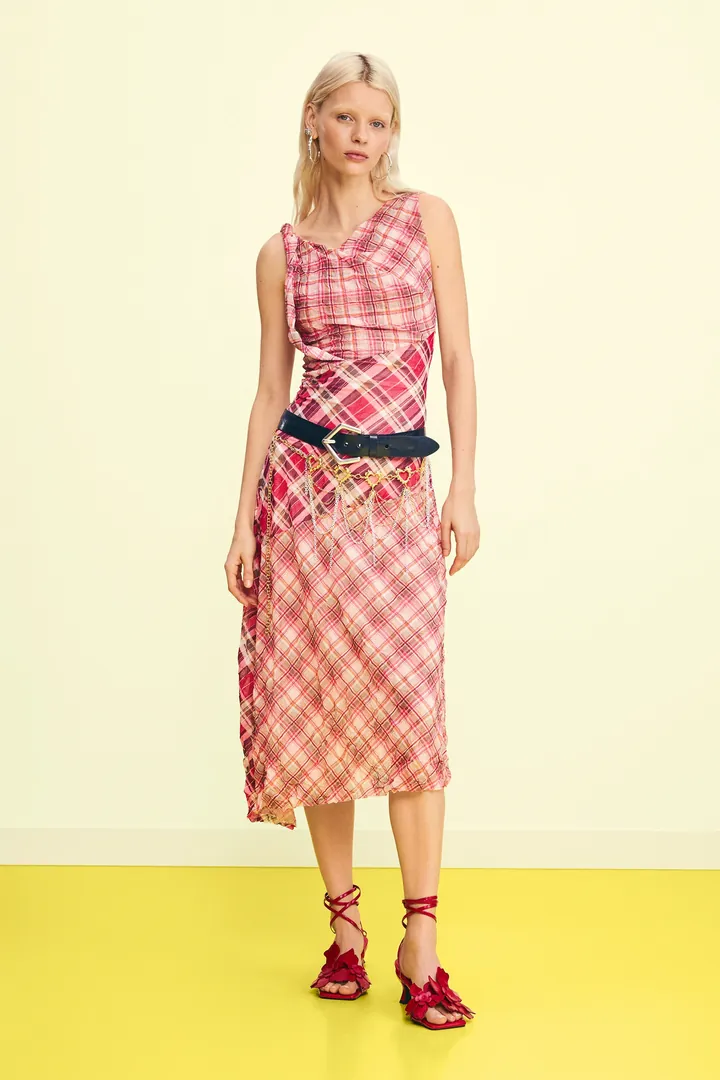 Desigual, Vestido tirantes cuadros, Mujer, Poliester, Rojo, L