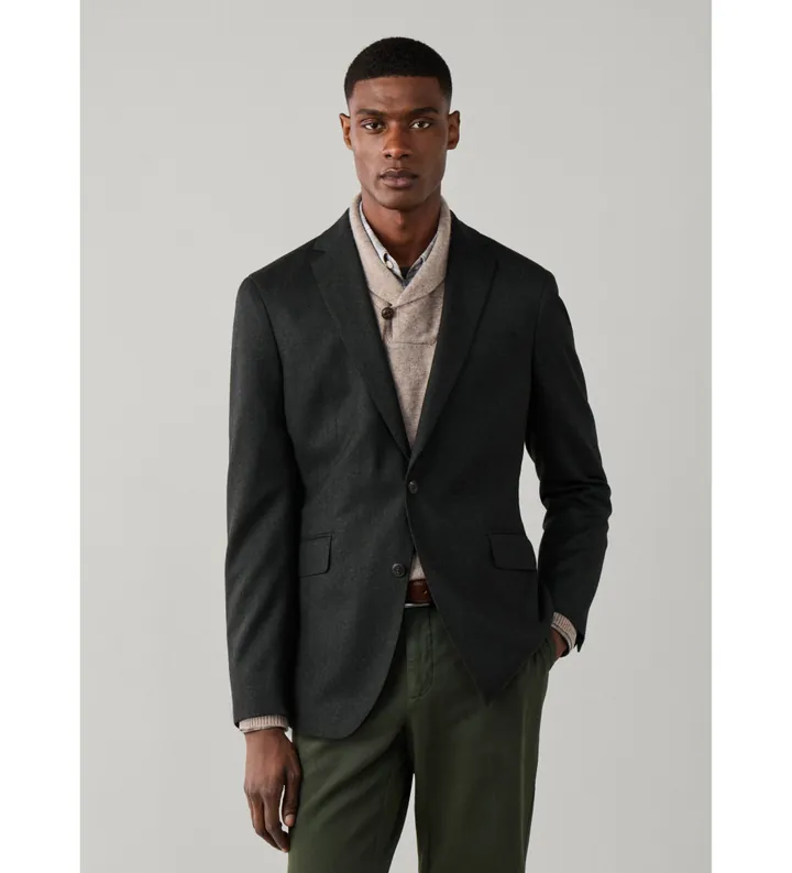 Hackett London para hombre. HM4400223 Americana Performance Flannel verde oscuro (36/32), Casual, Lana, Clásico