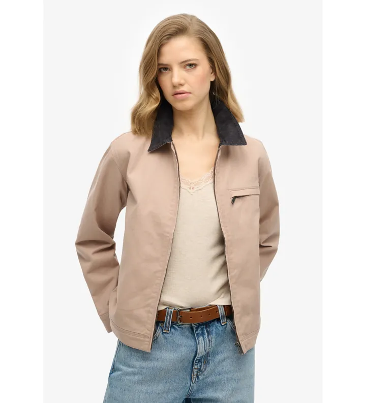 Superdry para mujer. W5011872A Chaqueta Ranch beige (L), Casual, Poliéster Reciclado, Sostenible