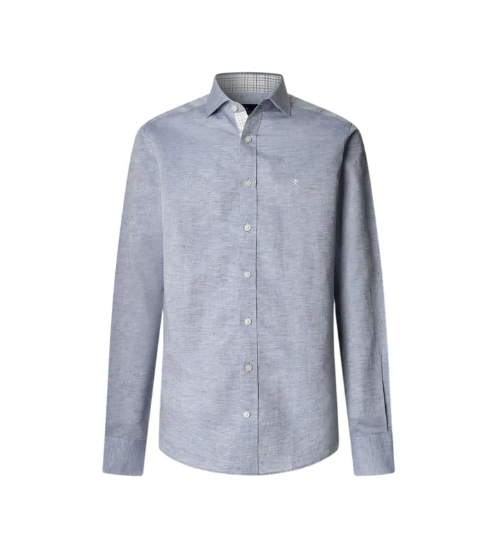 Hackett London para hombre. HM3010660 Camisa Lino azul (L), Casual, Clásico, Manga larga