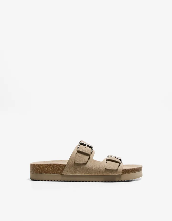 Bershka Sandalia Hebillas Hombre 39 Taupe