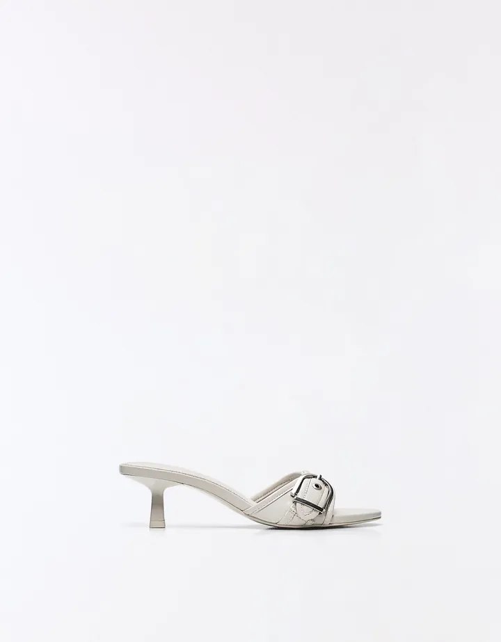 Bershka Mule Tacón Hebilla Mujer 35 Blanco