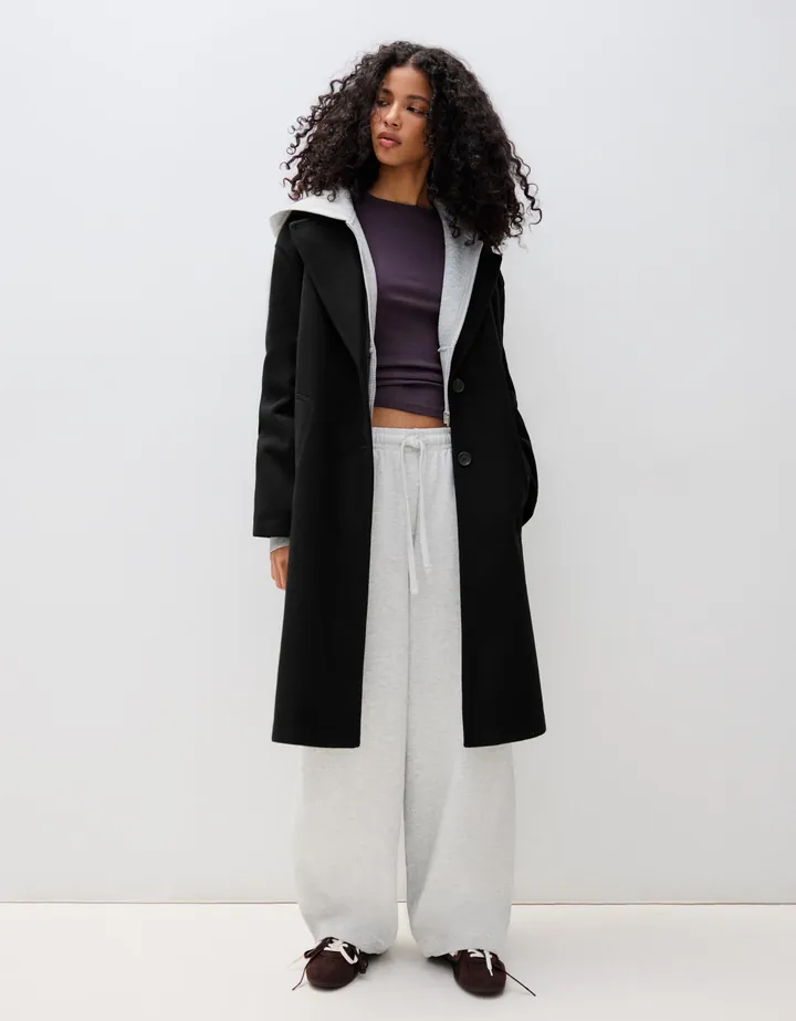 Bershka Abrigo Largo Soft Touch Mujer L Negro