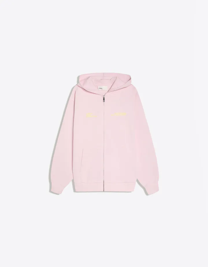 Bershka Sudadera Cremallera Capucha Oversize Print Mujer L Rosa