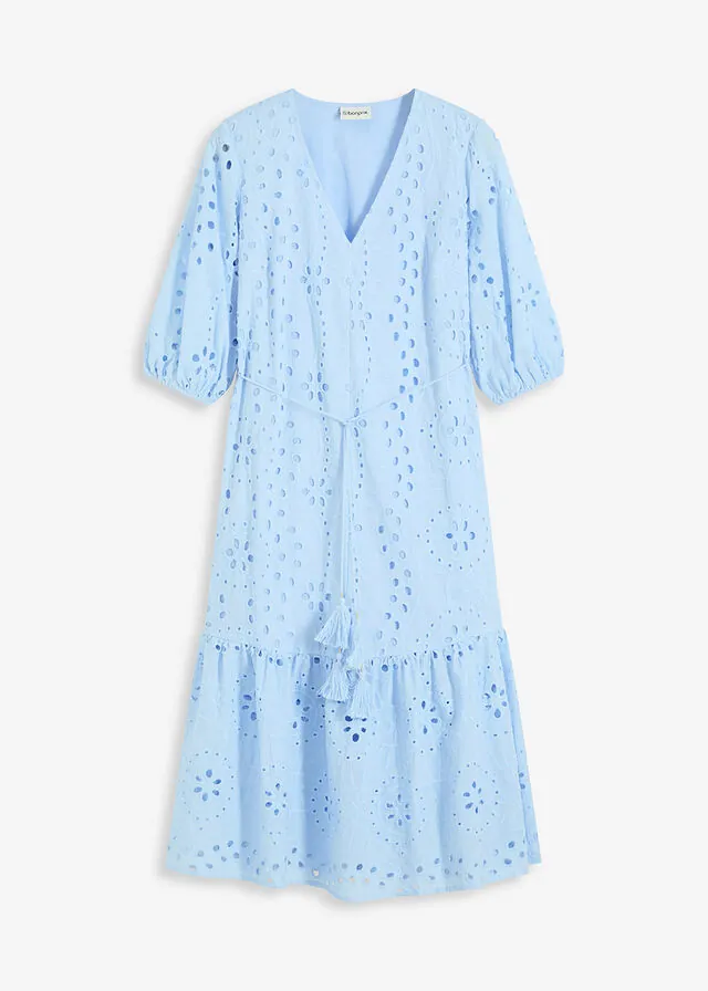 Vestido midi de algodón puro con bordado calado
