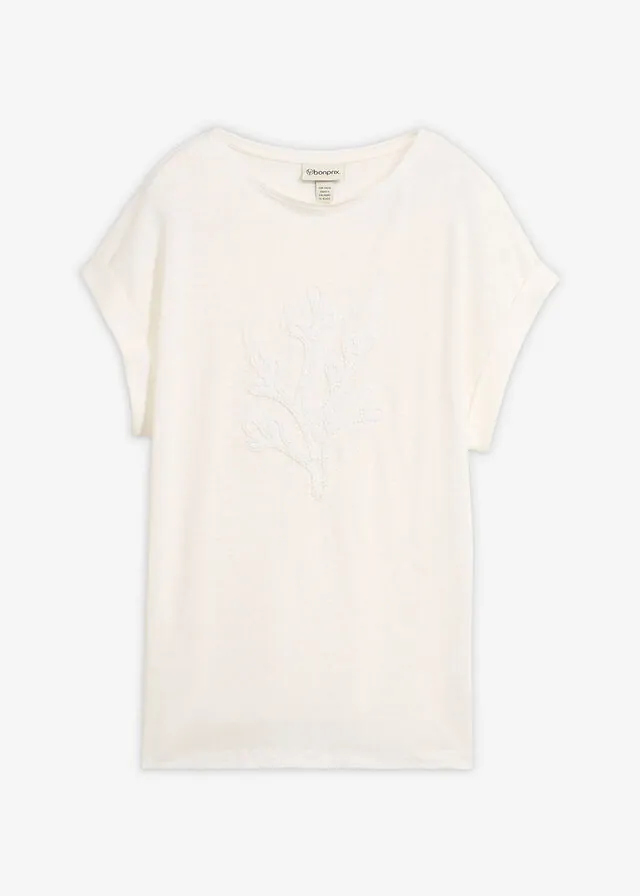 Camiseta de lino puro con bordado