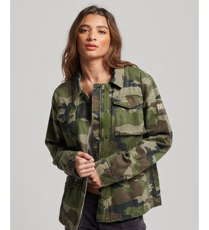 Superdry para mujer. W5011544A Cazadora militar M65 verde (L), Casual, Algodón