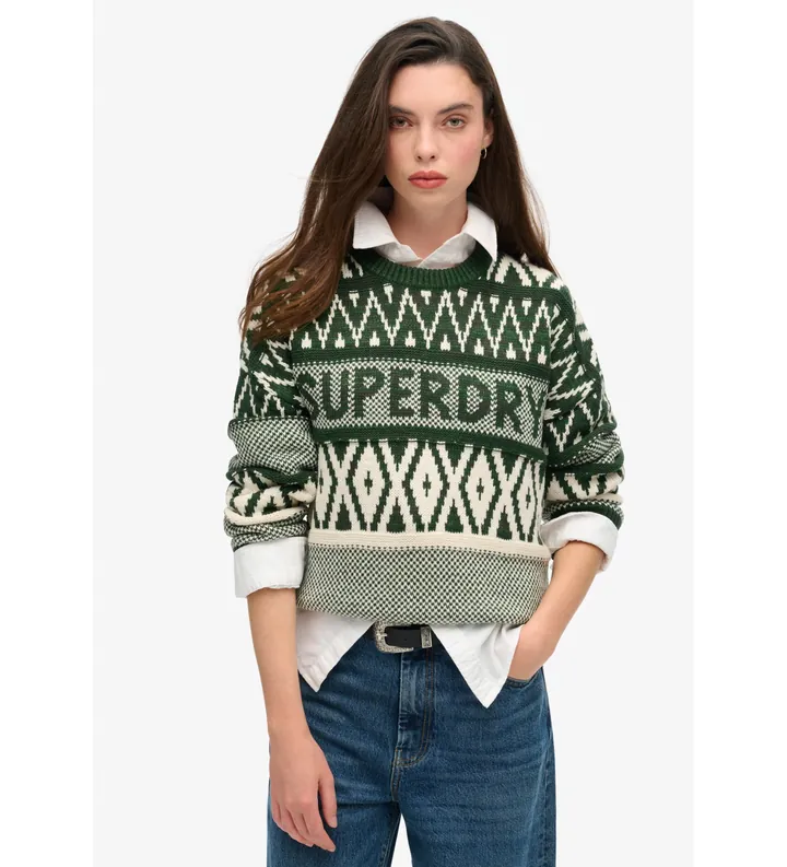 Superdry para mujer. W6110559A Jersey de cuello redondo con diseño de la marca verde (M), Casual, Acrílico